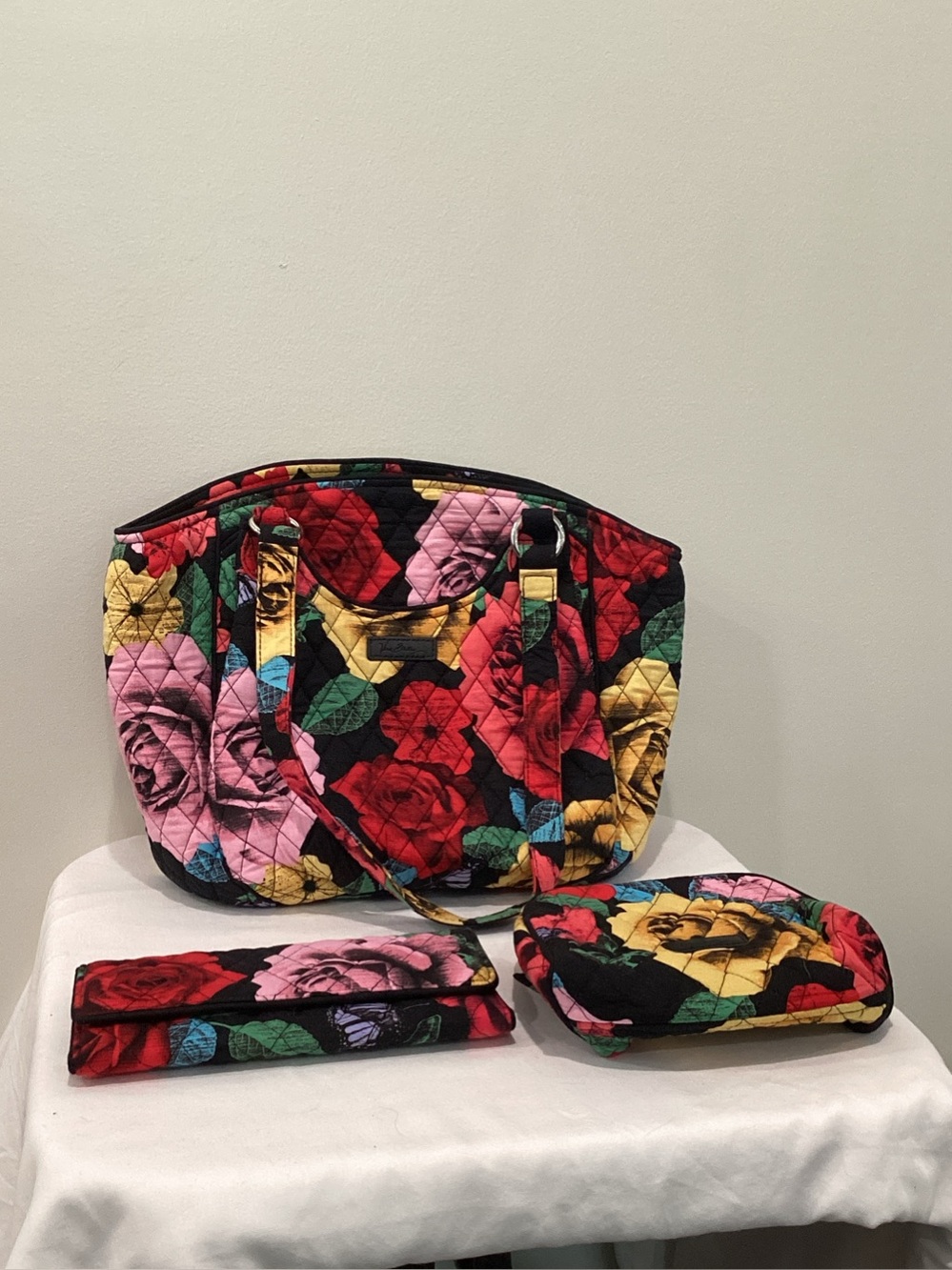 Vera Bradley Havana Rose 3pc Set: Tote Bag, Wallet & Cosmetic Pouch - Excellent!